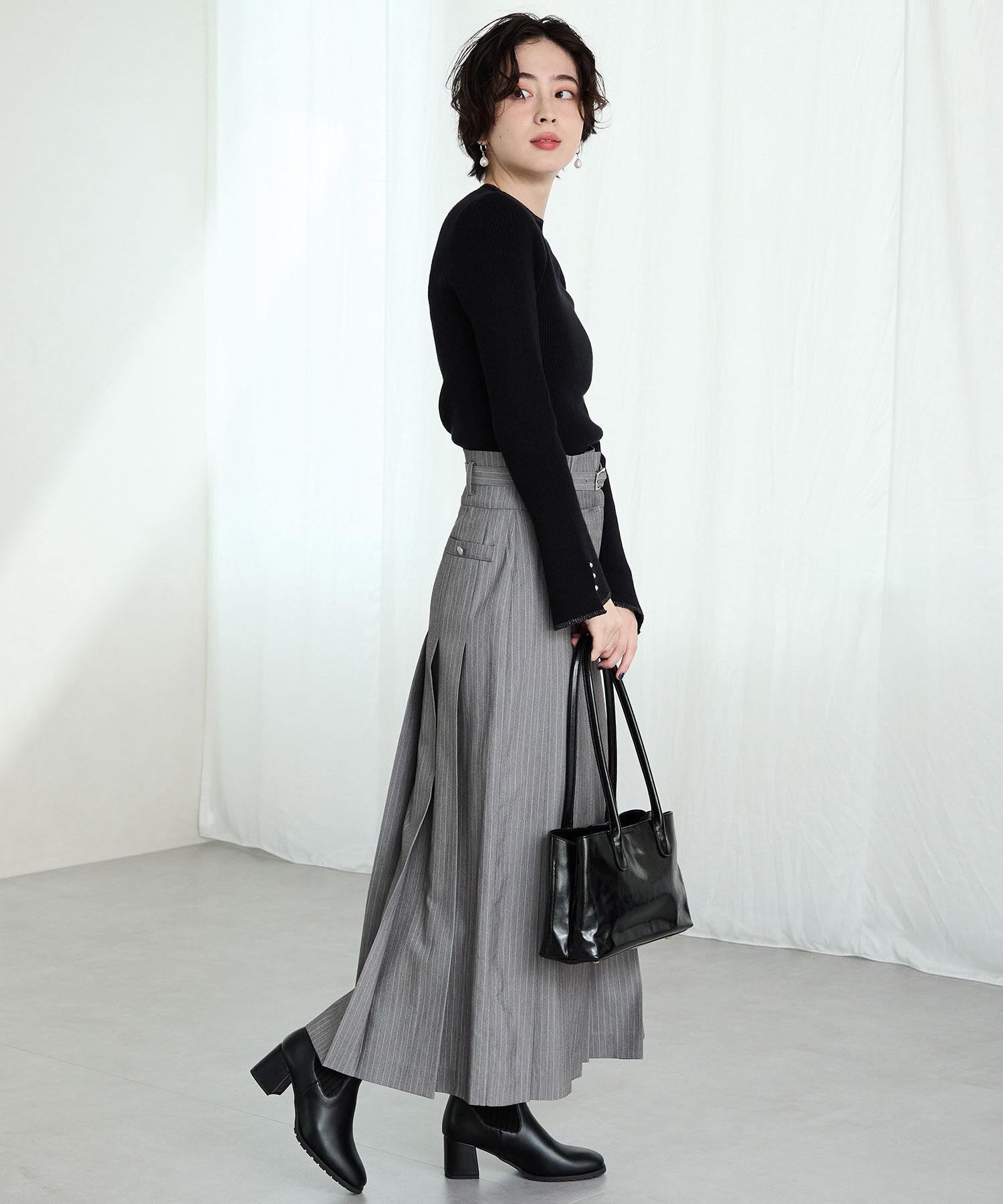 ORiental TRaffic「【 美脚 】スクエアトゥ ニット ヒール ブーツ /31403  足首柔らか ヒール6cm」|ショートブーツ|