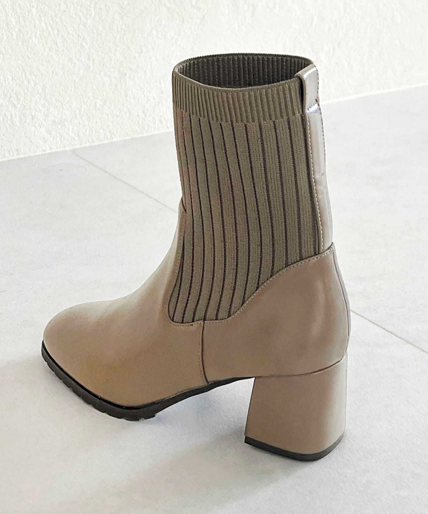 ORiental TRaffic「【 美脚 】スクエアトゥ ニット ヒール ブーツ /31403  足首柔らか ヒール6cm」|ショートブーツ|