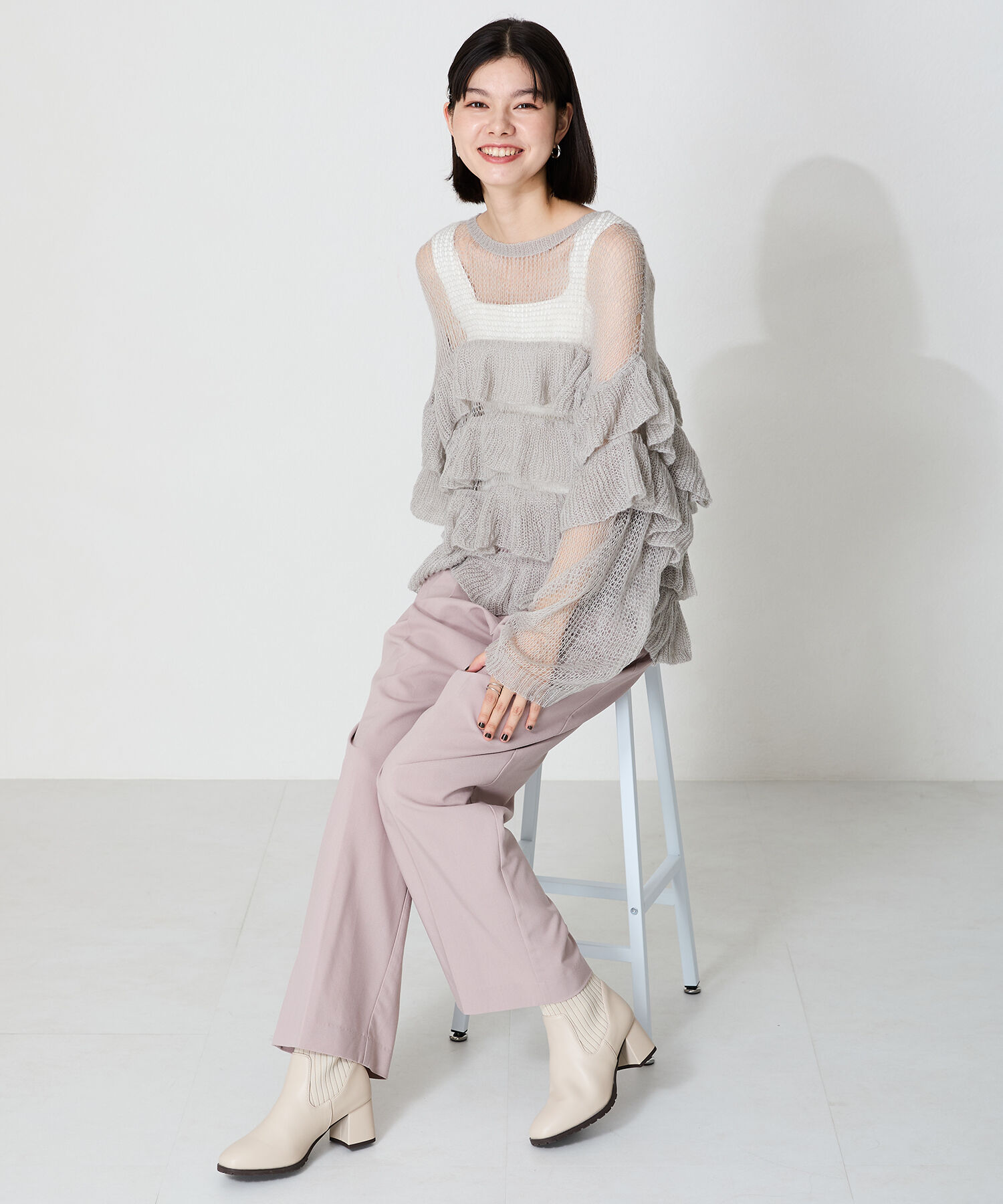 ORiental TRaffic「【 美脚 】スクエアトゥ ニット ヒール ブーツ /31403  足首柔らか ヒール6cm」|ショートブーツ|