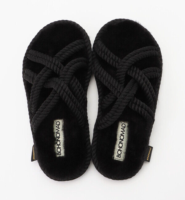 BOHONOMAD「【BOHONOMAD】ボドルム ファーリースリッパ/ブラック ポリプロピレン ファー/サンダル」|サンダル|