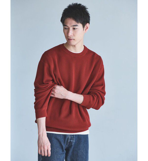UNITED ARROWS green label relaxing「コットン アゼ クルーネック ニット」|ニット・セーター|RED