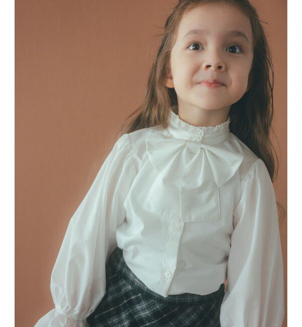 UNITED ARROWS green label relaxing「スタンドカラー フリルリボン ブラウス/ キッズ 110cm-130cm」|シャツ・ブラウス|OFF WHITE