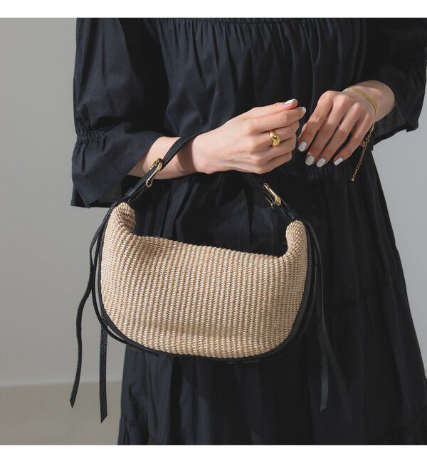 Demi-Luxe BEAMS 「VIOLAd&rsquo;ORO / ラフィア調 ムーンバッグ」|トートバッグ|NATURAL&times;BLACK