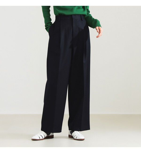 Demi-Luxe BEAMS 「AK+1 / 1タック ウール ワイドパンツ」|チノ|NAVY