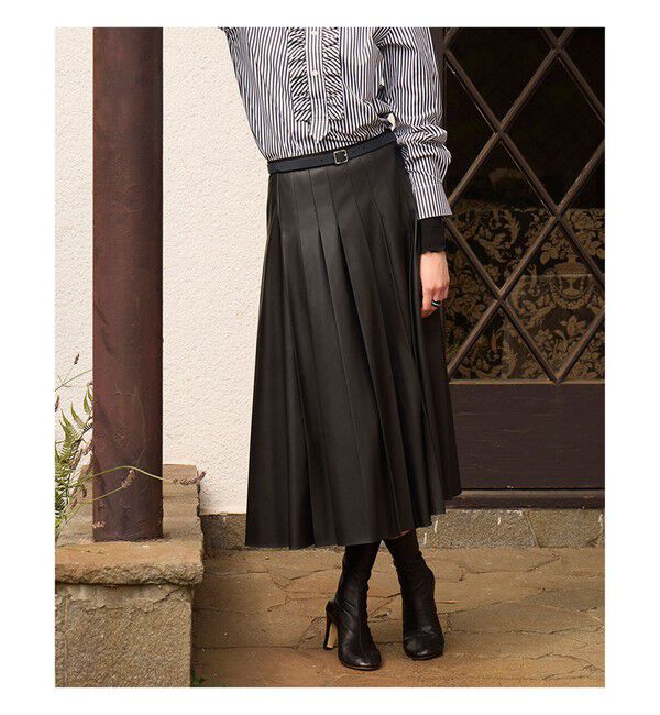 Demi-Luxe BEAMS 「フェイクレザー プリーツスカート」|スカート|BLACK