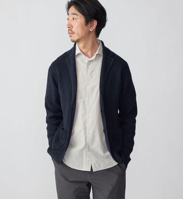 SHIPS「SHIPS: リネン ニット 2ボタン ジャケット」|テーラードジャケット|ネイビー