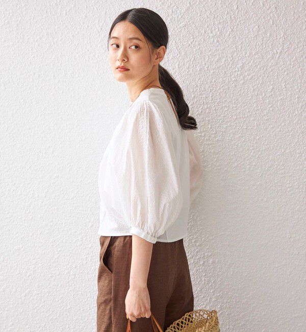 SHIPS for women「〈手洗い可能〉袖 ボリューム 布帛 コンビ カットソー◇」|Tシャツ・カットソー|