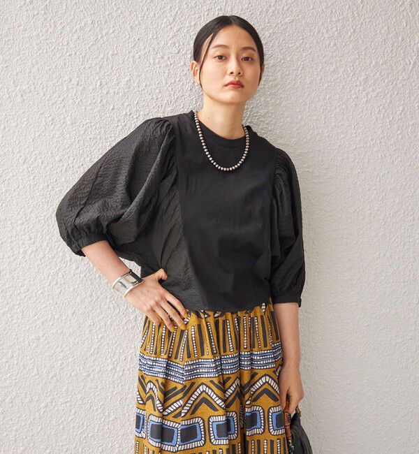 SHIPS for women「〈手洗い可能〉袖 ボリューム 布帛 コンビ カットソー◇」|Tシャツ・カットソー|