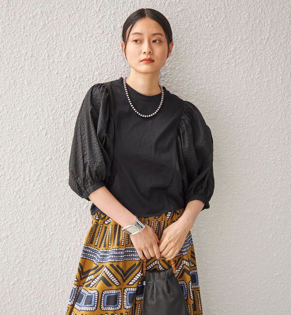 SHIPS for women「〈手洗い可能〉袖 ボリューム 布帛 コンビ カットソー◇」|Tシャツ・カットソー|