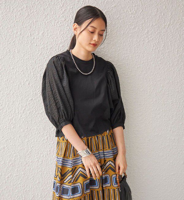 SHIPS for women「〈手洗い可能〉袖 ボリューム 布帛 コンビ カットソー◇」|Tシャツ・カットソー|