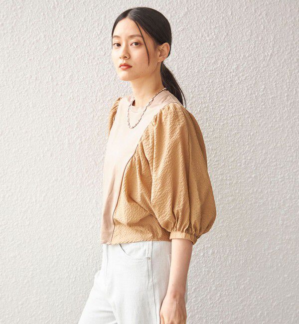 SHIPS for women「〈手洗い可能〉袖 ボリューム 布帛 コンビ カットソー◇」|Tシャツ・カットソー|
