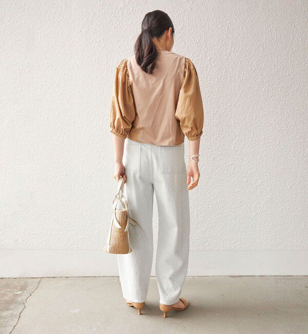 SHIPS for women「〈手洗い可能〉袖 ボリューム 布帛 コンビ カットソー◇」|Tシャツ・カットソー|