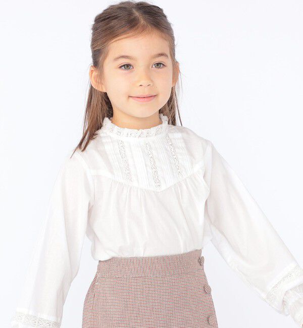 SHIPS KIDS「SHIPS KIDS:100～130cm / レース ピンタック 長袖 ブラウス」|シャツ・ブラウス|オフホワイト