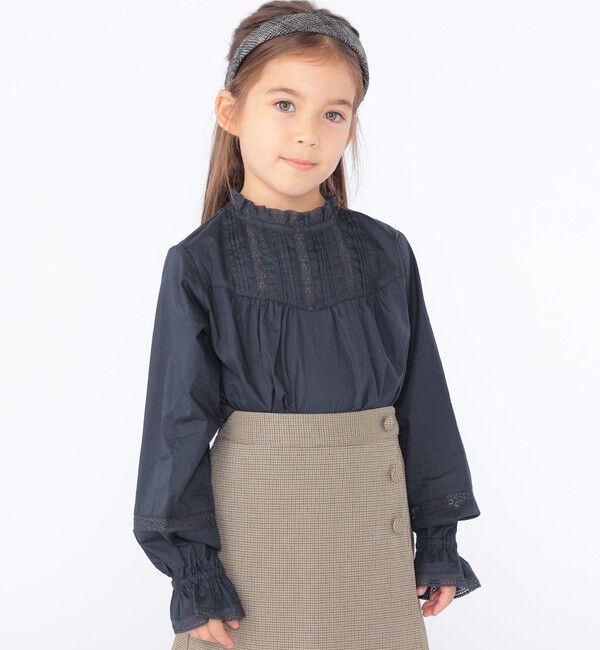 SHIPS KIDS「SHIPS KIDS:100～130cm / レース ピンタック 長袖 ブラウス」|シャツ・ブラウス|ネイビー