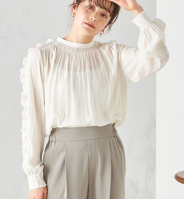 SHIPS for women「〈手洗い可能〉割繊 フリル デザイン ブラウス 24SS ◇」|シャツ・ブラウス|オフホワイト