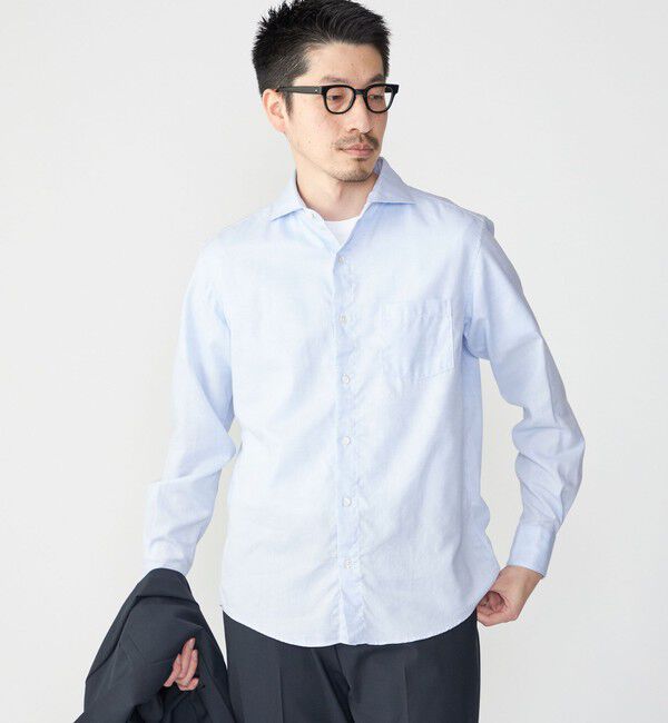 SHIPS「SHIPS: 〈接触冷感〉セミワイドカラー アイスコットン カラミ ロングスリーブ シャツ」|シャツ・ブラウス|ライトブルー