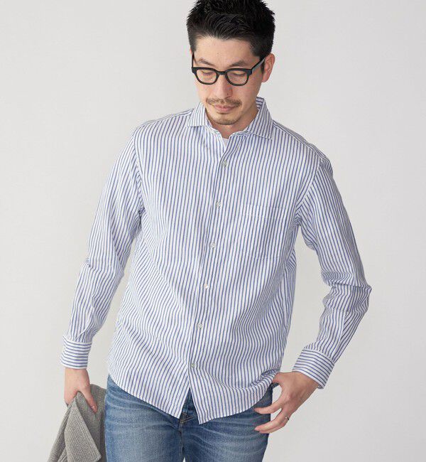 SHIPS「SHIPS: 〈接触冷感〉セミワイドカラー アイスコットン カラミ ロングスリーブ シャツ」|シャツ・ブラウス|ブルー