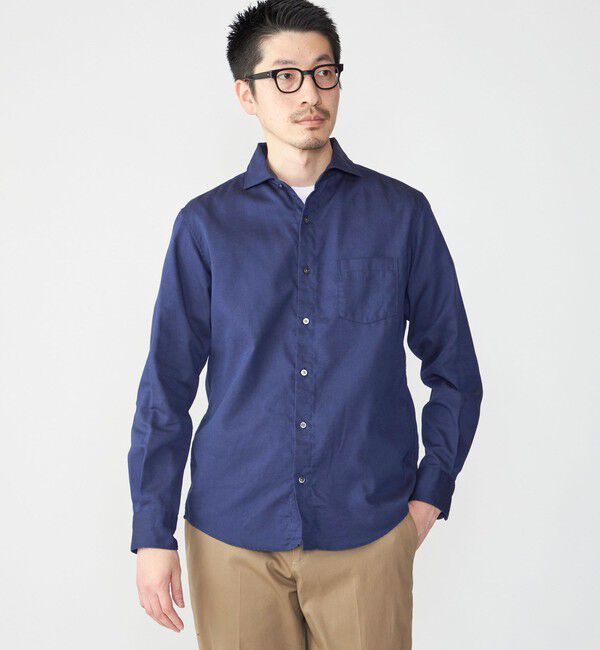 SHIPS「SHIPS: 〈接触冷感〉セミワイドカラー アイスコットン カラミ ロングスリーブ シャツ」|シャツ・ブラウス|ネイビー