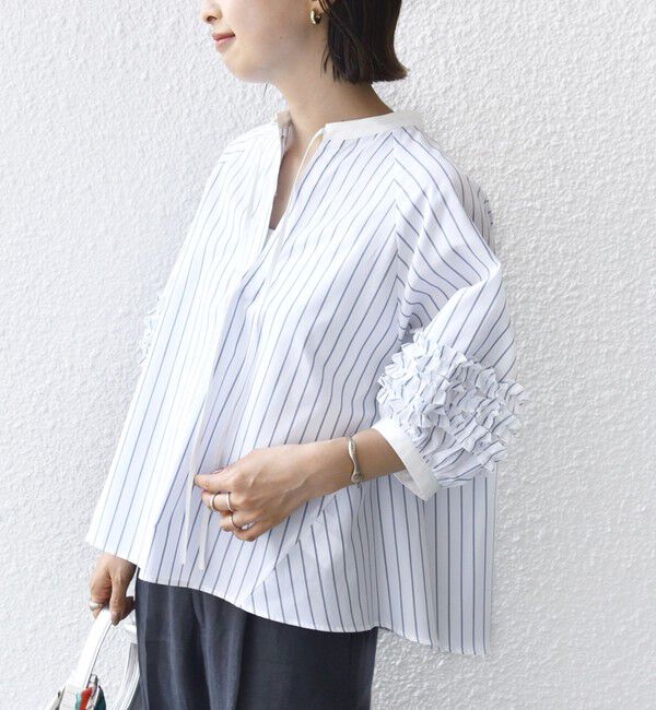 SHIPS for women「【WEB限定】〈手洗い可能〉袖 フリル デザイン ブラウス」|シャツ・ブラウス|