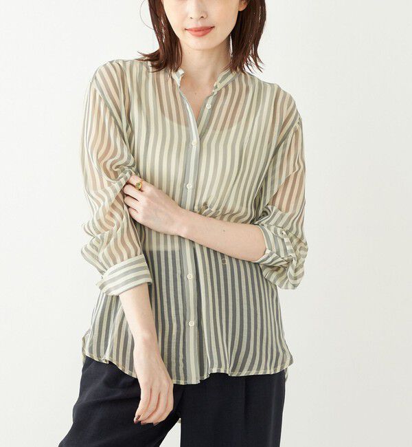 SHIPS Colors 「SHIPS Colors:〈手洗い可能〉シアー 楊柳 ストライプ シャツ◇」|シャツ・ブラウス|グレー