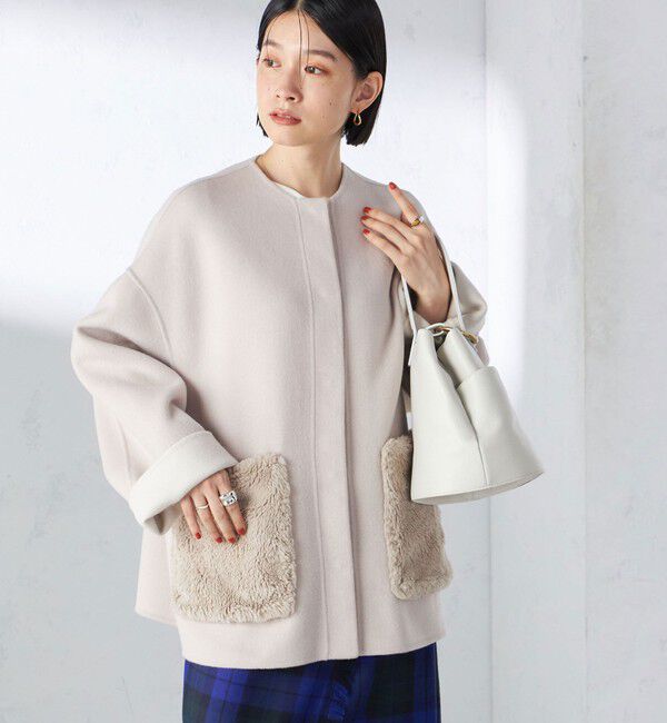 SHIPS for women「リバー ファー ポケット コート」|ノーカラーコート|ナチュラル