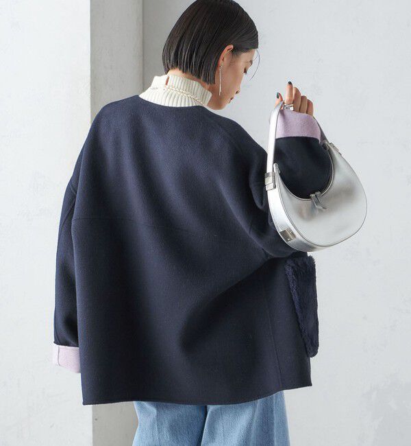 SHIPS for women「リバー ファー ポケット コート」|ノーカラーコート|