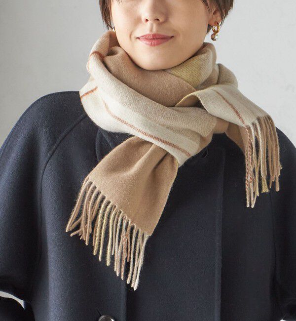 SHIPS for women「チェック カシミヤ リバーシブル マフラー」|マフラー|ベージュ系