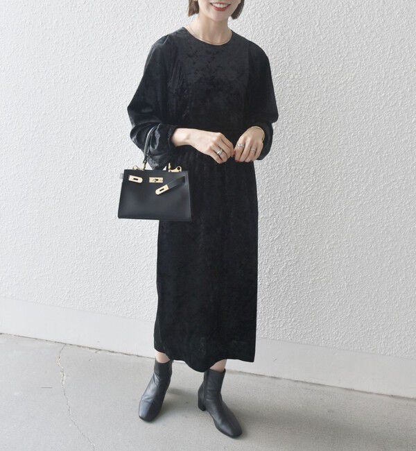 SHIPS any「SHIPS any:〈手洗い可能〉クラッシュ ベロア ボリュームスリーブ ワンピース」|ワンピース|