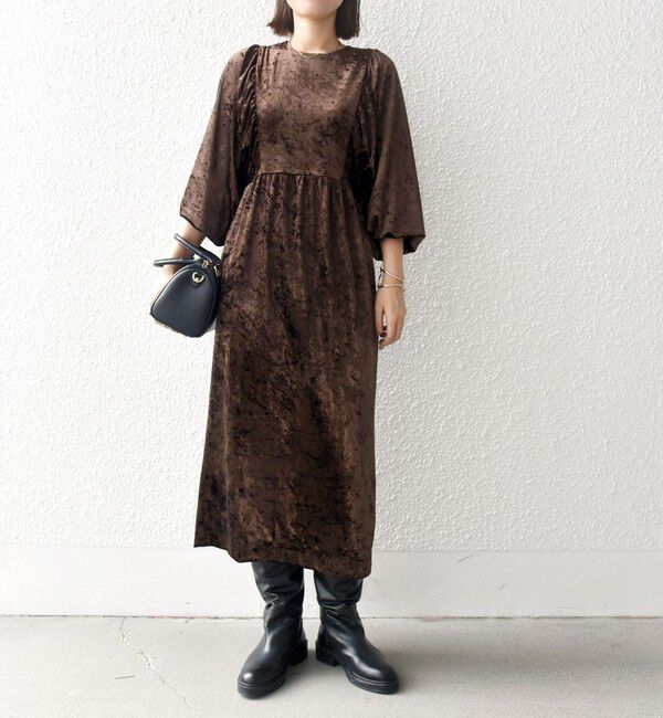 SHIPS any「SHIPS any:〈手洗い可能〉クラッシュ ベロア ボリュームスリーブ ワンピース」|ワンピース|