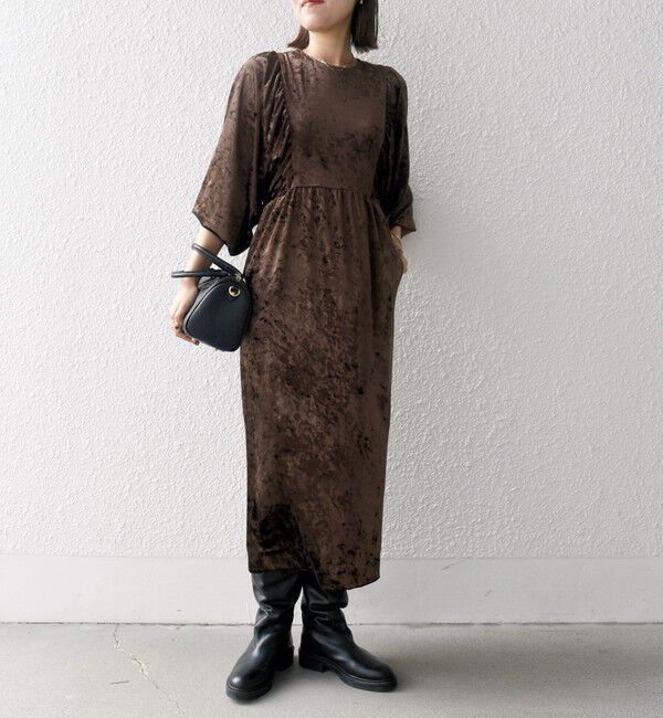 SHIPS any「SHIPS any:〈手洗い可能〉クラッシュ ベロア ボリュームスリーブ ワンピース」|ワンピース|