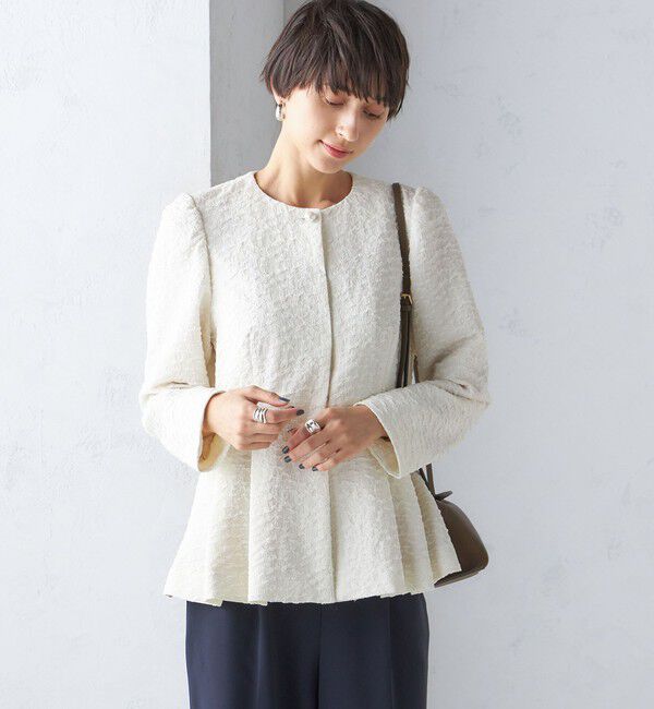 SHIPS for women「【SHIPS別注】〈セレモニー対応可〉troisiemeCHACO:フクレ ジャカード ジャケット」|ノーカラージャケット|