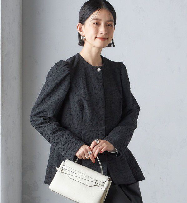 SHIPS for women「【SHIPS別注】〈セレモニー対応可〉troisiemeCHACO:フクレ ジャカード ジャケット」|ノーカラージャケット|