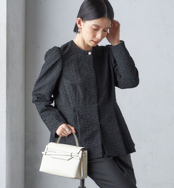 SHIPS for women「【SHIPS別注】〈セレモニー対応可〉troisiemeCHACO:フクレ ジャカード ジャケット」|ノーカラージャケット|