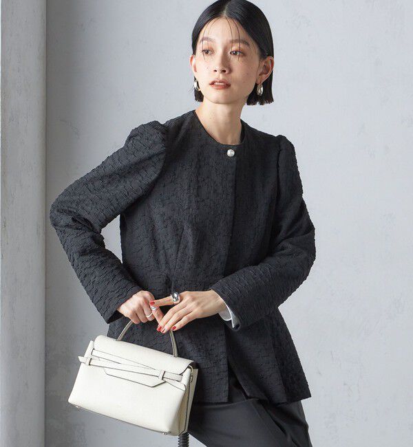 SHIPS for women「【SHIPS別注】〈セレモニー対応可〉troisiemeCHACO:フクレ ジャカード ジャケット」|ノーカラージャケット|