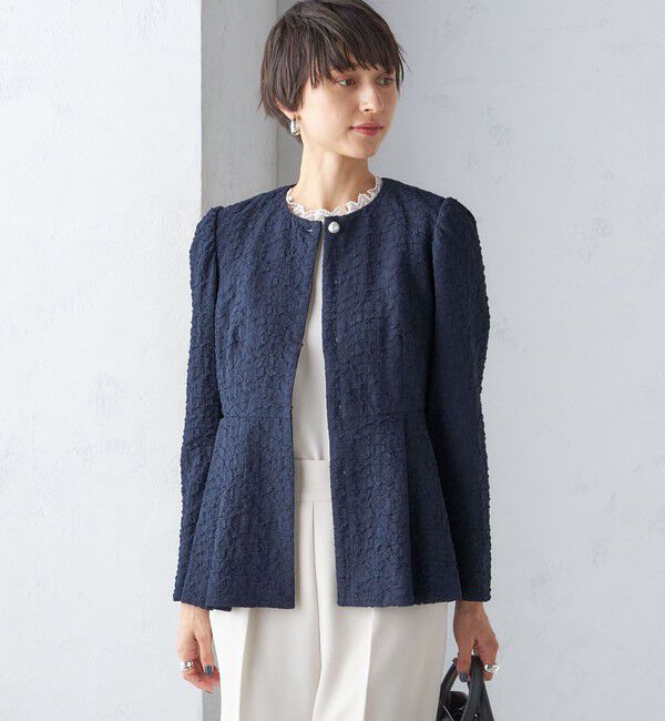 SHIPS for women「【SHIPS別注】〈セレモニー対応可〉troisiemeCHACO:フクレ ジャカード ジャケット」|ノーカラージャケット|