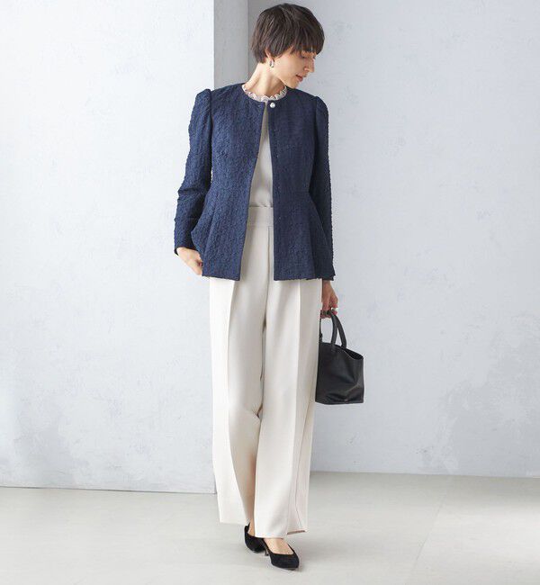 SHIPS for women「【SHIPS別注】〈セレモニー対応可〉troisiemeCHACO:フクレ ジャカード ジャケット」|ノーカラージャケット|