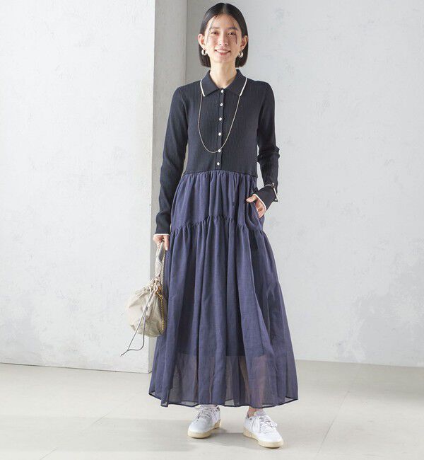 SHIPS for women「〈手洗い可能〉ポロ 衿 シアー ティアード ワンピース」|ワンピース|