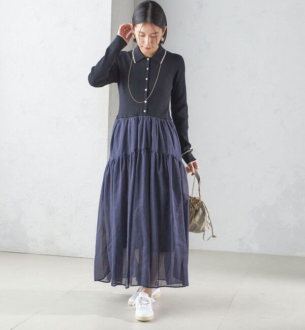 SHIPS for women「〈手洗い可能〉ポロ 衿 シアー ティアード ワンピース」|ワンピース|