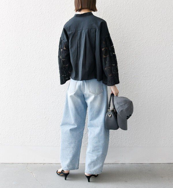 SHIPS any「SHIPS any:〈手洗い可能〉パッチワーク レース スリーブ バンドカラー シャツ」|シャツ・ブラウス|