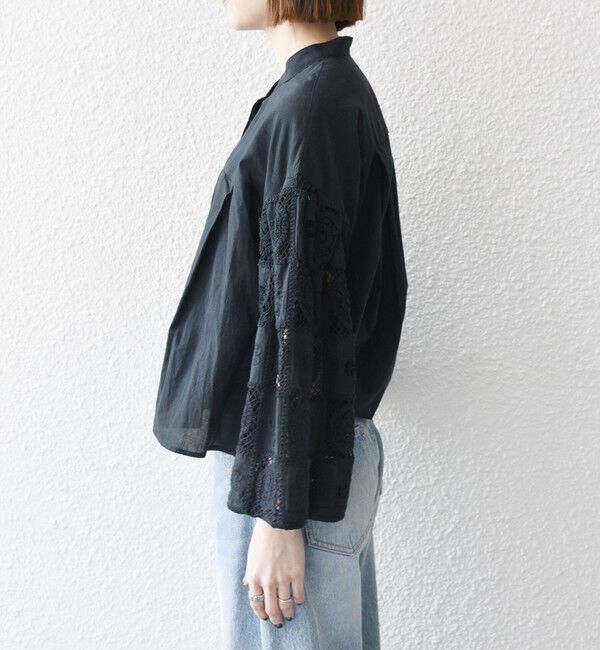 SHIPS any「SHIPS any:〈手洗い可能〉パッチワーク レース スリーブ バンドカラー シャツ」|シャツ・ブラウス|