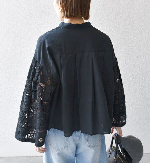 SHIPS any「SHIPS any:〈手洗い可能〉パッチワーク レース スリーブ バンドカラー シャツ」|シャツ・ブラウス|