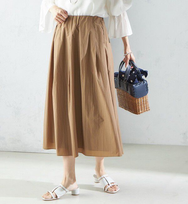 SHIPS for women「〈手洗い可能〉ライト タフタ タック フレア スカート」|スカート|キャメル