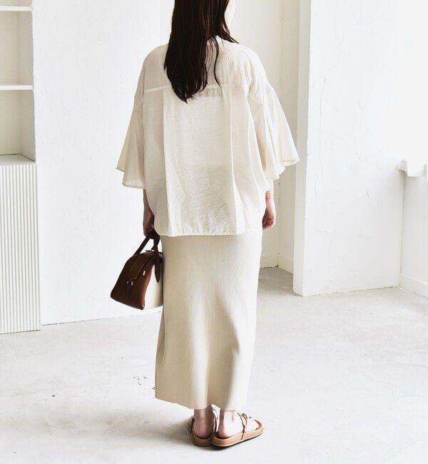 quaranciel「quaranciel:〈手洗い可能〉フレア ハーフスリーブ バンドカラー スキッパー シャツ」|シャツ・ブラウス|