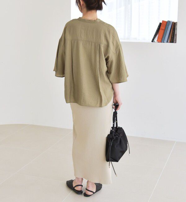 quaranciel「quaranciel:〈手洗い可能〉フレア ハーフスリーブ バンドカラー スキッパー シャツ」|シャツ・ブラウス|