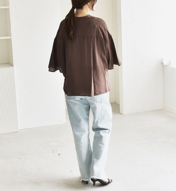 quaranciel「quaranciel:〈手洗い可能〉フレア ハーフスリーブ バンドカラー スキッパー シャツ」|シャツ・ブラウス|