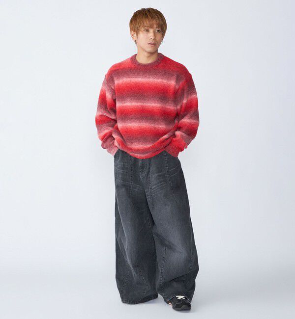 SHIPS「City Ambient Products: 〈手洗い可能〉グラデーション オンブレ ボーダー クルーネック ニット」|ニット・セーター|