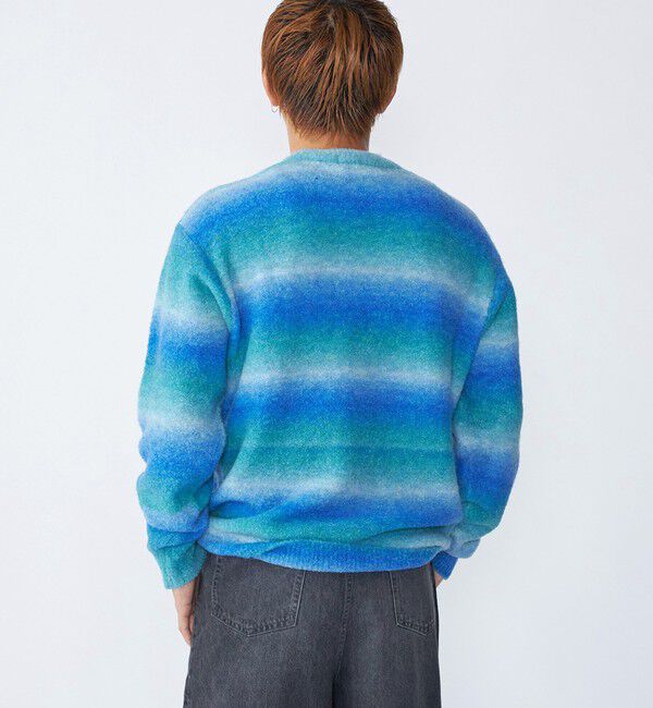 SHIPS「City Ambient Products: 〈手洗い可能〉グラデーション オンブレ ボーダー クルーネック ニット」|ニット・セーター|