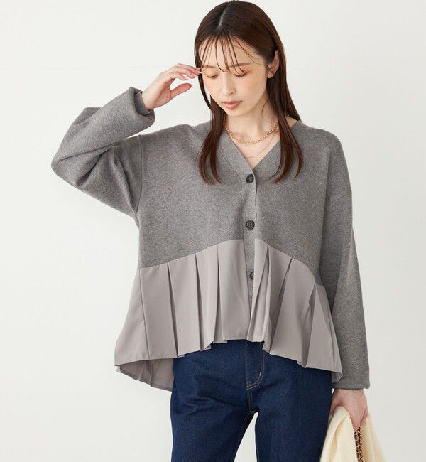 SHIPS Colors 「SHIPS Colors:〈手洗い可能〉ヘムプリーツ Vネック カーディガン」|カーディガン|グレー