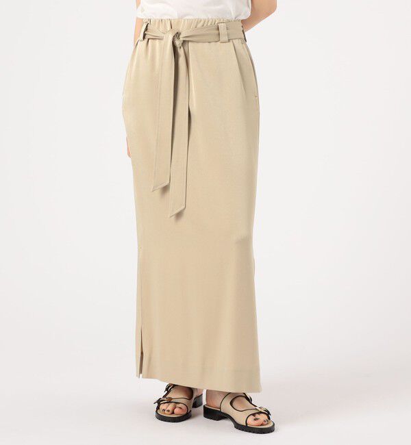 MACPHEE「トリアセテートポリエステルサテン ベルテッドマキシスカート」|タイト|