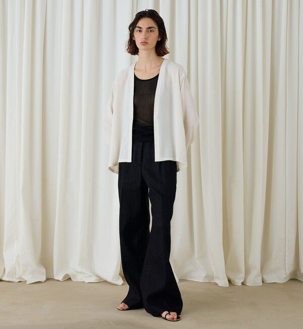 DES PRES「ジャージーライクジョーゼット カラーレスジャケット」|ノーカラージャケット|